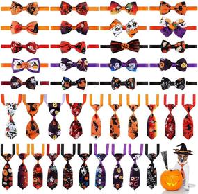 img 4 attached to 🎃 40-Piece Adjustable Halloween Pet Neckties and Bow Ties Collars Set: Pumpkin Skull Cat Bowties and Dog Ties for Dogs, Puppies, and Cats - Perfect for Halloween Pet Costumes and Daily Wearing