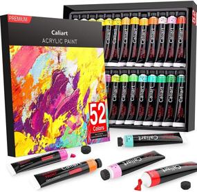 img 4 attached to 🎨 52 Vivid Colors Acrylic Paint Set by Caliart - Ideal for Halloween Pumpkin Painting, Canvas, Ceramic, Rocks - Rich Pigments, Non-Toxic Craft Paint Supplies Perfect for Kids, Beginners, Students, and Artists