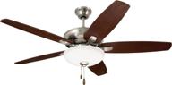 🏡 kathy ireland home ashland led ceiling fan with light kit - 52 inch, 5-blade fixture with removable glass shade, pull chain, low profile hugger & dual mount option, brushed steel finish логотип