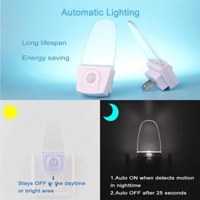 img 1 attached to 🔌 Convenient 2-Pack Motion Sensor Night Light Plug-in – Energy-Efficient 0.5W LED Motion Detector Night Lamp for Bedroom, Bathroom, Kitchen, Hallway, Stairs, Porch (White)