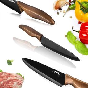 img 1 attached to 5 Piece Stainless Steel Kitchen Knife Set with Sheath Covers - Titanium Plated Chef Knives for Kitchen, Black