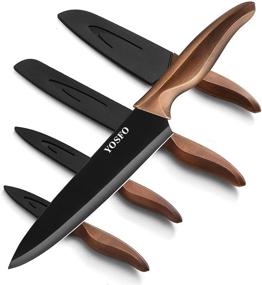 img 4 attached to 5 Piece Stainless Steel Kitchen Knife Set with Sheath Covers - Titanium Plated Chef Knives for Kitchen, Black