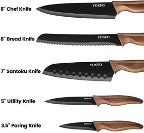 img 3 attached to 5 Piece Stainless Steel Kitchen Knife Set with Sheath Covers - Titanium Plated Chef Knives for Kitchen, Black