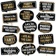 european made birthday photo booth props - black and gold selfie props birthday decorations by partygraphix - easy to assemble party selfie prop kit includes 15 pieces logo