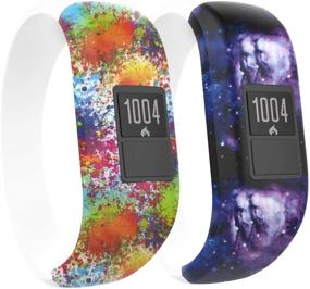 img 4 attached to MoKo Band - 2 Pack Soft Silicone Replacement Straps for Garmin Vivofit JR/Vivofit JR 2/Vivofit 3, Colorful Printing Pattern, Small Size