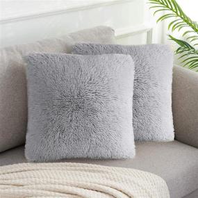 img 3 attached to MeritoLux Soft Faux Fur Throw Pillow Covers (18x18 Inch), Shaggy Sherpa Reversible Pillow Cushion Case with Zipper Closure for Bed Couch, Light Grey - Pack of 2