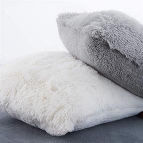 img 2 attached to MeritoLux Soft Faux Fur Throw Pillow Covers (18x18 Inch), Shaggy Sherpa Reversible Pillow Cushion Case with Zipper Closure for Bed Couch, Light Grey - Pack of 2