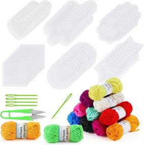 img 4 attached to 🧶 Pllieay 60-Piece Mesh Plastic Canvas Kit: 6 Shapes, 3" Clear Plastic Canvases, 12 Colors Acrylic Yarn, Embroidery Tools - Ideal for Plastic Canvas Crafts, Knitting, Crocheting Projects