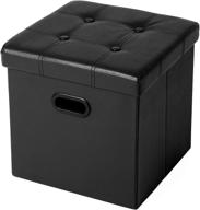 songmics 15-inch folding storage ottoman: cube footrest, coffee table with hole handles - premium faux leather, black ulsf30b logo