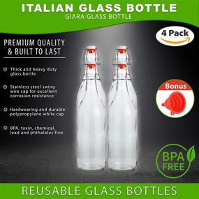 img 2 attached to Flip Top Glass Bottle (1 Liter / 33 fl. oz.), Pack of 4 - Swing Top Brewing Bottle for Beverages, Oil, Vinegar, Kombucha, Beer, Water, Soda, Kefir- Airtight & Leak Proof Cap - Clear