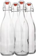 flip top glass bottle (1 liter / 33 fl. oz.), pack of 4 - swing top brewing bottle for beverages, oil, vinegar, kombucha, beer, water, soda, kefir- airtight & leak proof cap - clear logo