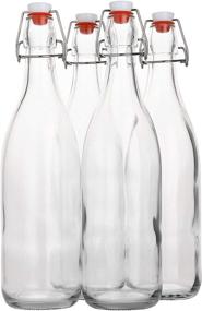 img 4 attached to Flip Top Glass Bottle (1 Liter / 33 fl. oz.), Pack of 4 - Swing Top Brewing Bottle for Beverages, Oil, Vinegar, Kombucha, Beer, Water, Soda, Kefir- Airtight & Leak Proof Cap - Clear