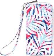 👛 stylish and functional pamidadress full printed silk double zip around wallet for women with wrist strap – colored leaves design logo