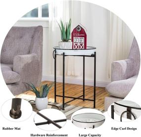 img 2 attached to Glitzhome Rustic Metal End Table | Waterproof Imitation Enamel Coffee Table with Removable Tray | Folding Galvanized Side Table for Living Room, Bedroom, Balcony, and Office Decor