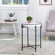 glitzhome rustic metal end table | waterproof imitation enamel coffee table with removable tray | folding galvanized side table for living room, bedroom, balcony, and office decor logo