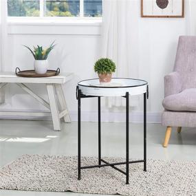 img 4 attached to Glitzhome Rustic Metal End Table | Waterproof Imitation Enamel Coffee Table with Removable Tray | Folding Galvanized Side Table for Living Room, Bedroom, Balcony, and Office Decor