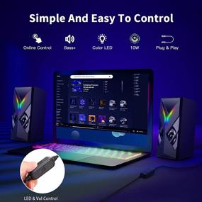 img 2 attached to 🔊 LED Computer Speakers with Volume Control, LENRUE PC Speakers - USB Powered, 3.5 mm AUX Input - Ideal for Gaming, Desktop, Laptop