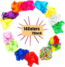 img 4 attached to 🎀 Haawooky Dance Ribbons Streamers: Colorful 14-Piece Set for Rhythmic Gymnastics, Talent Shows, Artistic Dancing, Baton Twirling