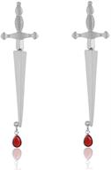 🔴 hip-hop red cz tear drop long sword stud earrings for women & teen girls - hypoallergenic & personalized holiday jewelry gift! logo