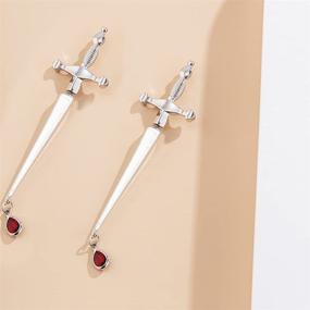 img 2 attached to 🔴 Hip-Hop Red CZ Tear Drop Long Sword Stud Earrings for Women & Teen Girls - Hypoallergenic & Personalized Holiday Jewelry Gift!