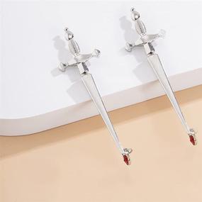 img 1 attached to 🔴 Hip-Hop Red CZ Tear Drop Long Sword Stud Earrings for Women & Teen Girls - Hypoallergenic & Personalized Holiday Jewelry Gift!