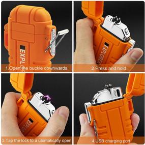 img 1 attached to Lafagiet Waterproof Arc Lighter - Outdoor Dual Plasma Arc 🔥 Lighter with USB Rechargeable Flameless Technology for Camping, Hiking, Survival Tactical (F13-Orange)