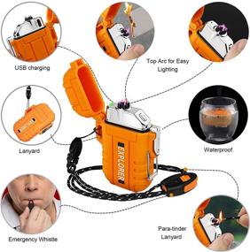 img 2 attached to Lafagiet Waterproof Arc Lighter - Outdoor Dual Plasma Arc 🔥 Lighter with USB Rechargeable Flameless Technology for Camping, Hiking, Survival Tactical (F13-Orange)