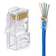 pack of 50 transparent cat6 / cat5e / cat5 rj45 ethernet 🔌 cable crimp connectors for solid wire and standard cable - utp network plug logo