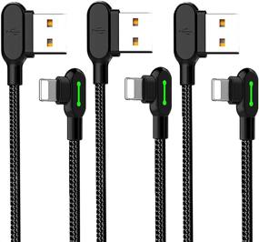 img 4 attached to 🔌 3 Pack Black, 6FT USB Reversible Data Cable – Gaming LED Nylon Braided Sync Charge, Double Size, Right Angle Design – Compatible with New Phone/Pad/Pod