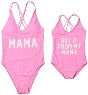 matching mother and daughter one piece swimwear set - family letters print cross back monokini with sporty style logo