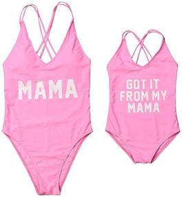 img 4 attached to Matching Mother and Daughter One Piece Swimwear Set - Family Letters Print Cross Back Monokini with Sporty Style