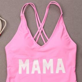 img 1 attached to Matching Mother and Daughter One Piece Swimwear Set - Family Letters Print Cross Back Monokini with Sporty Style