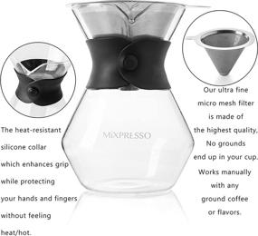 img 3 attached to Набор для заваривания кофе Mixpresso Pour Over, кувшин из боросиликатного стекла с белым силиконовым чехлом, заварной кофейник Pour Over (13,5 унций)