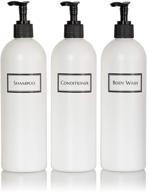 🚿 artanis silk-screened empty shower bottle set for shampoo, conditioner, and body wash, 16 oz 3-pack, cosmo/bullet style, white color with black pumps logo