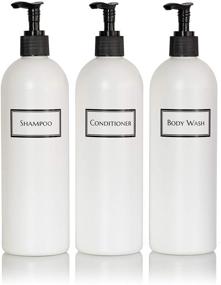 img 4 attached to 🚿 Artanis Silk-Screened Empty Shower Bottle Set for Shampoo, Conditioner, and Body Wash, 16 oz 3-Pack, Cosmo/Bullet Style, White Color with Black Pumps
