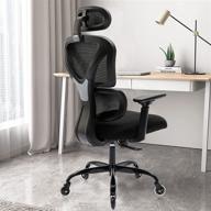 🪑 kerdom ergonomic office chair, breathable mesh task chair with headrest and 3d armrests – adjustable height home gaming chair (black-f) logo