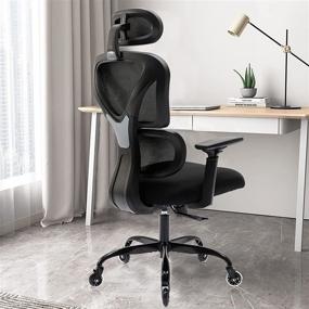 img 4 attached to 🪑 KERDOM Ergonomic Office Chair, Breathable Mesh Task Chair with Headrest and 3D Armrests – Adjustable Height Home Gaming Chair (Black-F)