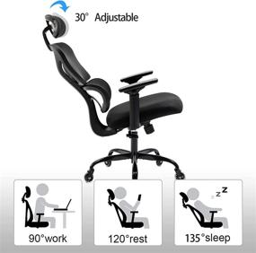 img 3 attached to 🪑 KERDOM Ergonomic Office Chair, Breathable Mesh Task Chair with Headrest and 3D Armrests – Adjustable Height Home Gaming Chair (Black-F)