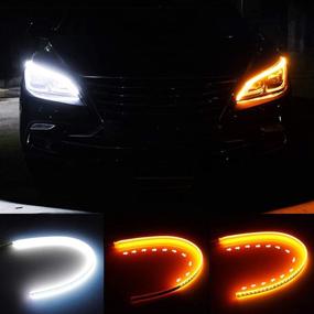 img 3 attached to 🌈 YEERON Dual Color LED Light Strips - 2Pcs 18 Inches, White Daytime Running Light, Yellow/Amber Turn Signal Lights, Sequential Flowing Effect, Waterproof Switchback