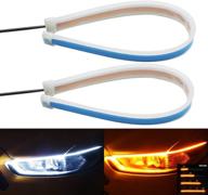 🌈 yeeron dual color led light strips - 2pcs 18 inches, white daytime running light, yellow/amber turn signal lights, sequential flowing effect, waterproof switchback logo