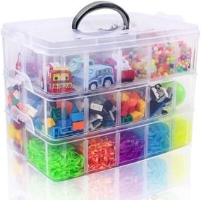 img 4 attached to SGHUO 3-Tier Stackable Storage Container Box with 30 Compartments - Perfect 🗃️ Organizer for Arts and Crafts, Toys, Fuse Beads, Washi Tapes - Size: 9.5X6.5X7.2inch
