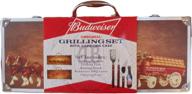 🔥 budweiser wood clydesdale carrying case grilling set, 5 pc - original logo