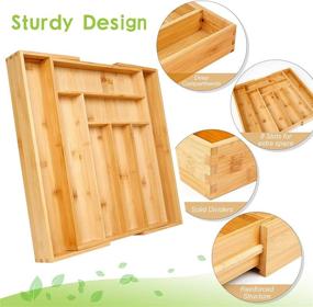 img 2 attached to 🗄️ Secura Bamboo Expandable Drawer Organizer, Cutlery Tray and Utensil Holder for Kitchen, Office, Bathroom and Home (8 Expandable Compartments)