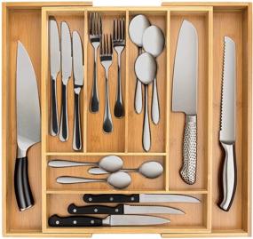 img 4 attached to 🗄️ Secura Bamboo Expandable Drawer Organizer, Cutlery Tray and Utensil Holder for Kitchen, Office, Bathroom and Home (8 Expandable Compartments)