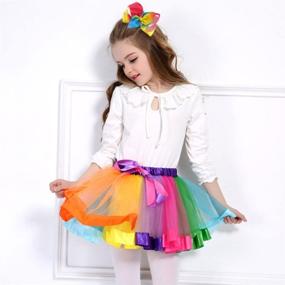 img 1 attached to 🌈 BGFKS Layered Rainbow Tutu Skirt for Little Girls Dress Up with Colorful Hair Bows - Ballet Inspired Tulle Ensemble