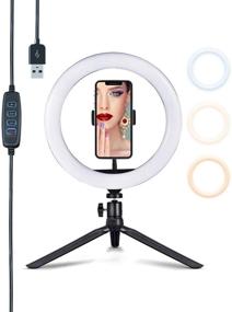 img 4 attached to 📸 Enhance Your Selfies with the 10" Selfie Ring Light: Tripod Stand, Cell Phone Holder, 3 Light Modes, Perfect for Live Streaming, Makeup, YouTube Videos, and Dimmable LED Beauty Ringlight