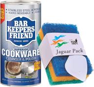 bar keepers friend stainless steel cookware cleaner 12 oz powder with extra thick scour pad and scraper - fox trot logo