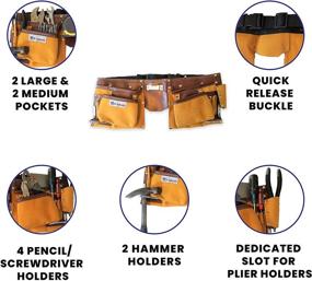 img 2 attached to 11-Pocket Heavy Duty Suede Leather Tool Belt by R Dawg - Includes 2 Steel Hammer Loops, Measuring Tape, and 4 Large Pockets