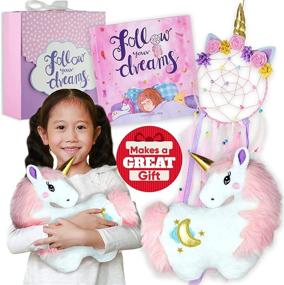 img 3 attached to 🦄 Follow Your Dreams: Unicorn Pillow & Dreamcatcher Gift Set with Book, Pillow, Dream Catcher, & Notepad for Girls 4-9 Years - Perfect for Birthdays, Christmas, Room Decor