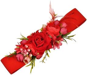 img 1 attached to 🌹 Elegant Red Rose Wedding Bride Belt – Stunning Elastic Waist Band Flower Sash for Dress